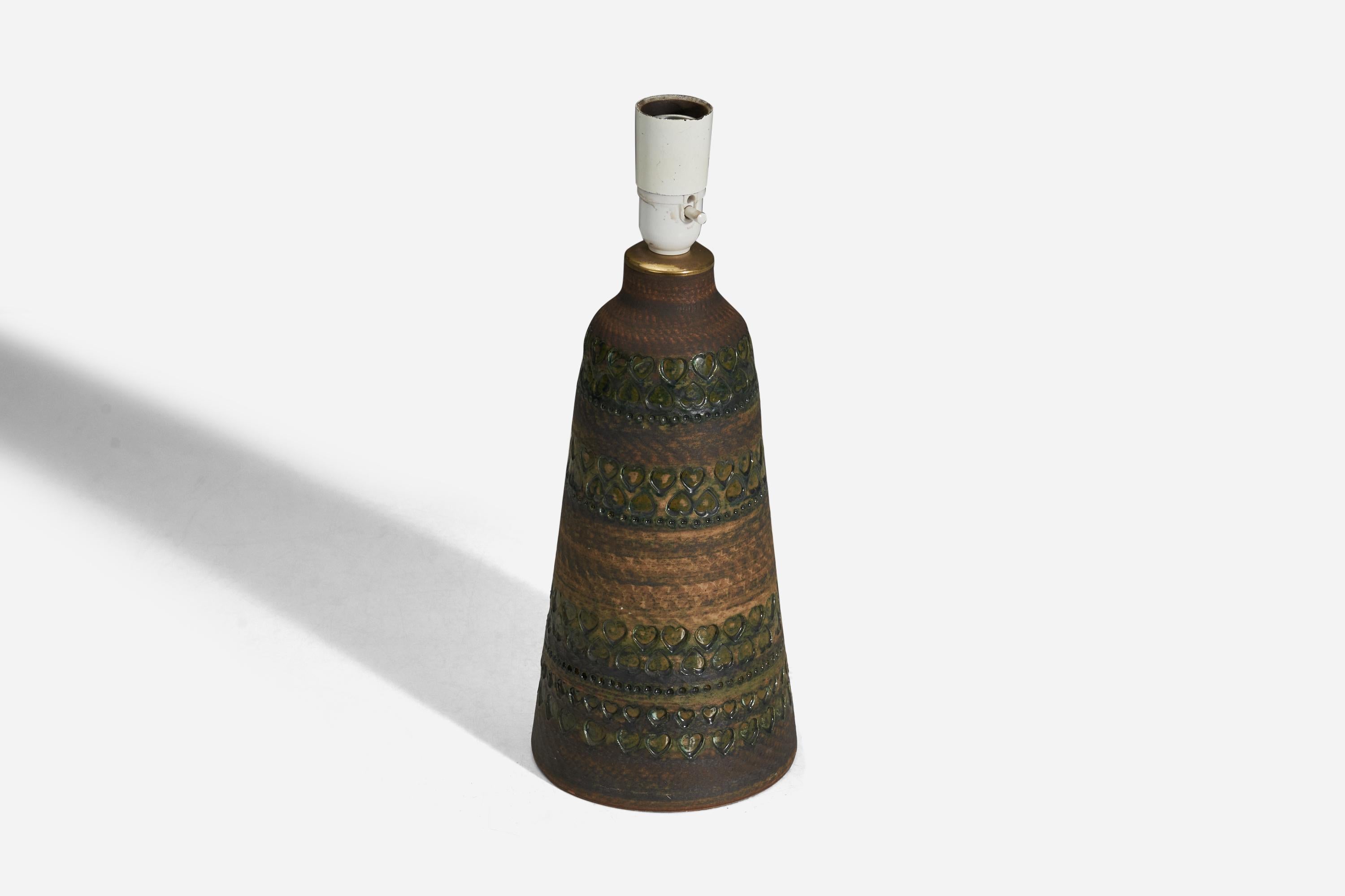 Swedish Tolla Keramik, Table Lamp, Brown Glazed Stoneware, Sweden, 1960s For Sale
