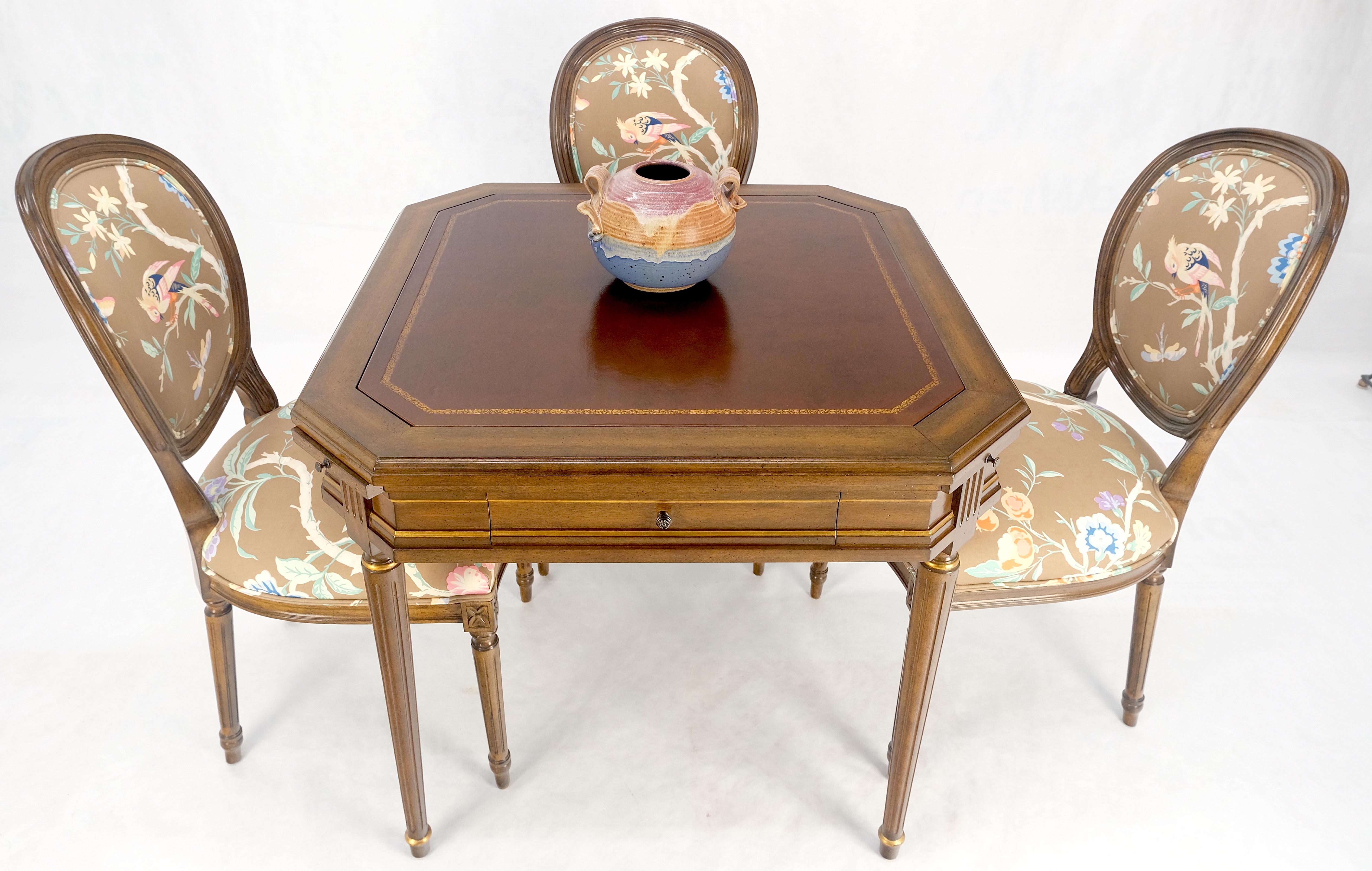 Tolled Leather Top Game Table 4 New Upholstery French Matching Dining Chair MINT For Sale 6