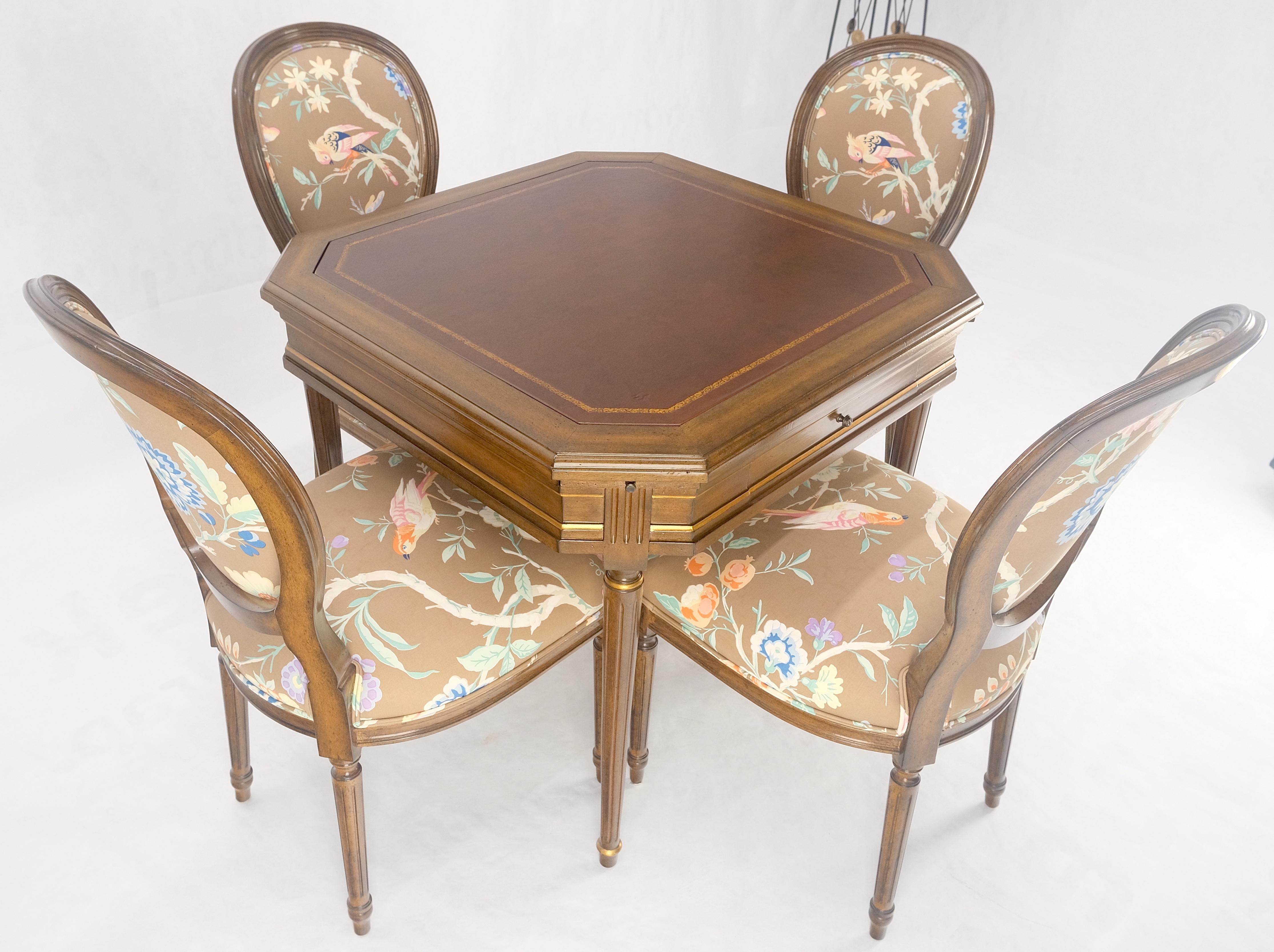 Tolled Leather Top Game Table 4 New Upholstery French Matching Dining Chair MINT For Sale 12