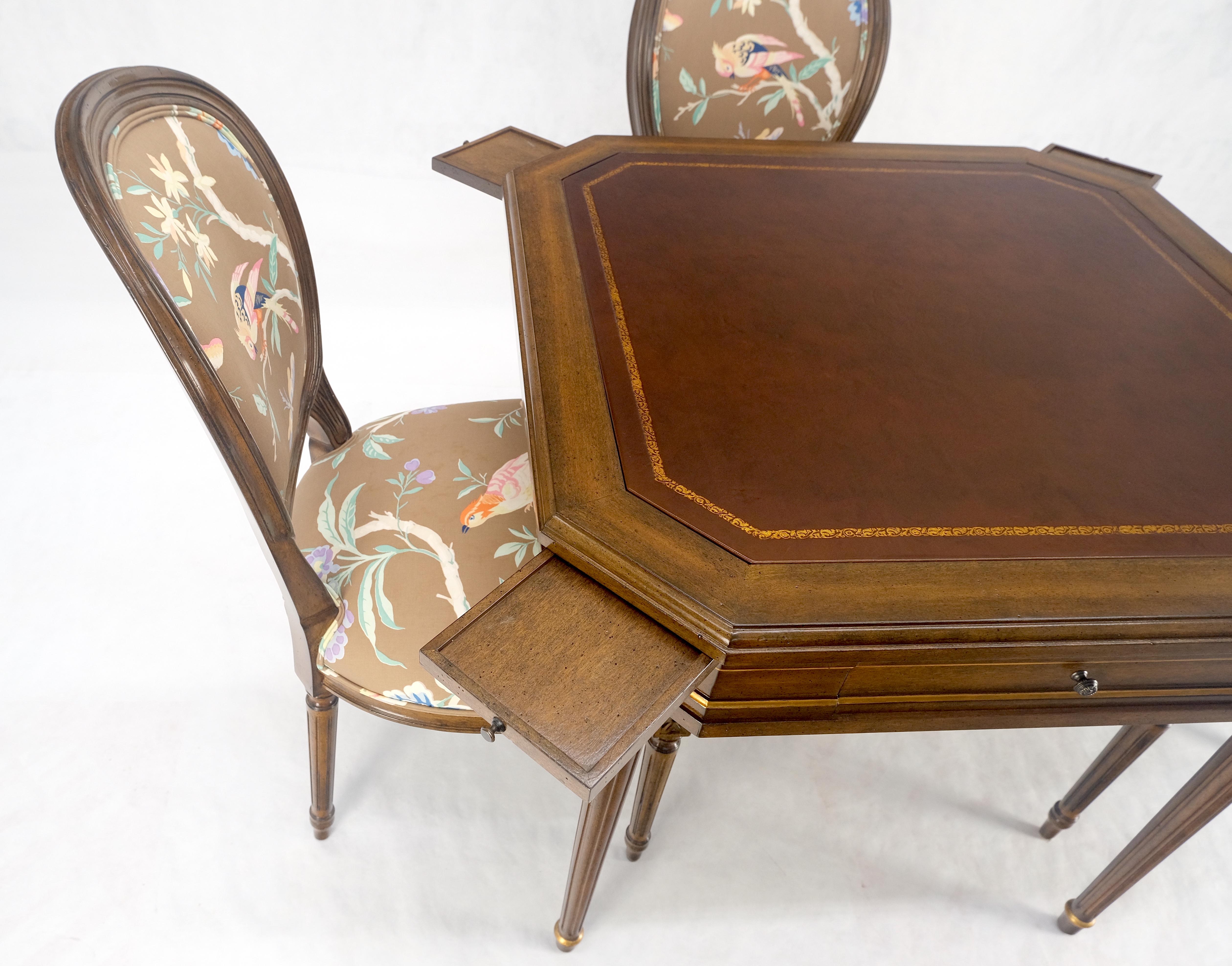 Tolled Leather Top Game Table 4 New Upholstery French Matching Dining Chair MINT For Sale 2