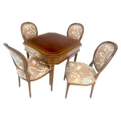 Tolled Leather Top Game Table 4 New Upholstery French Matching Dining Chair MINT