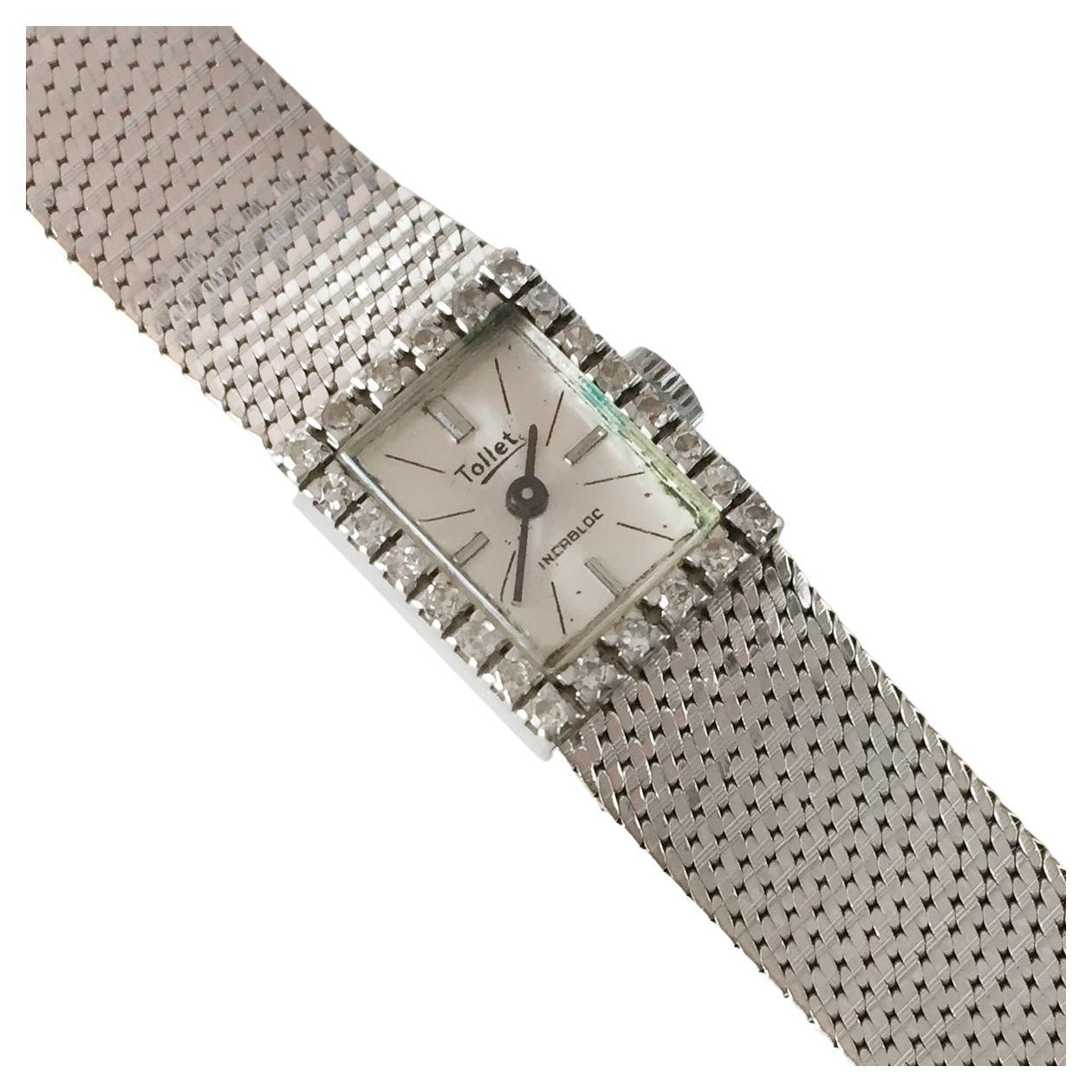 TOLLET: 18k white gold Incablock Swiss made ladies watch with mesh bracelet For Sale