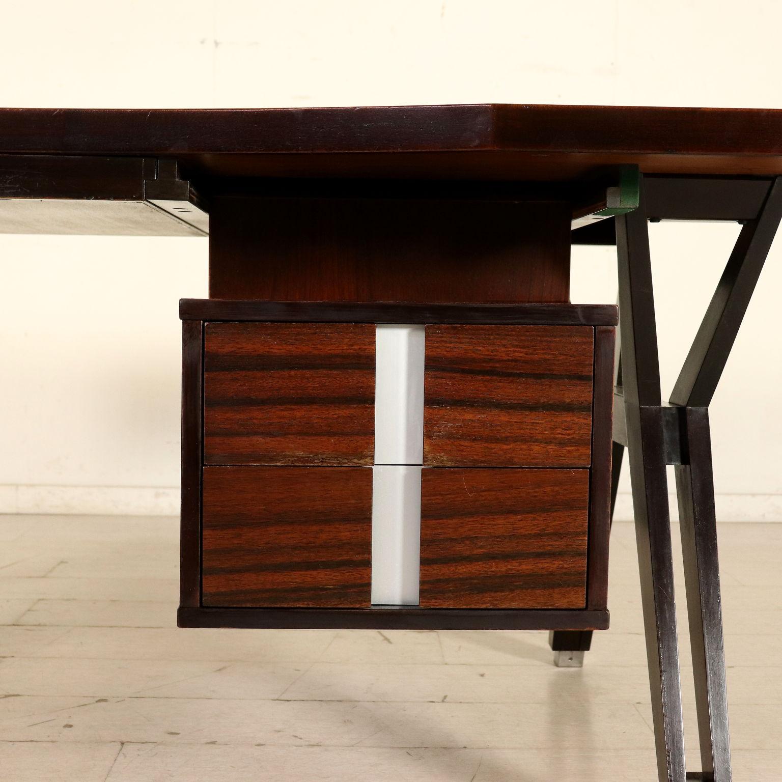 Aluminum Tolomeo Desk by Ico Parisi for MIM Wood Veneer Vintage, Italy, 1960s