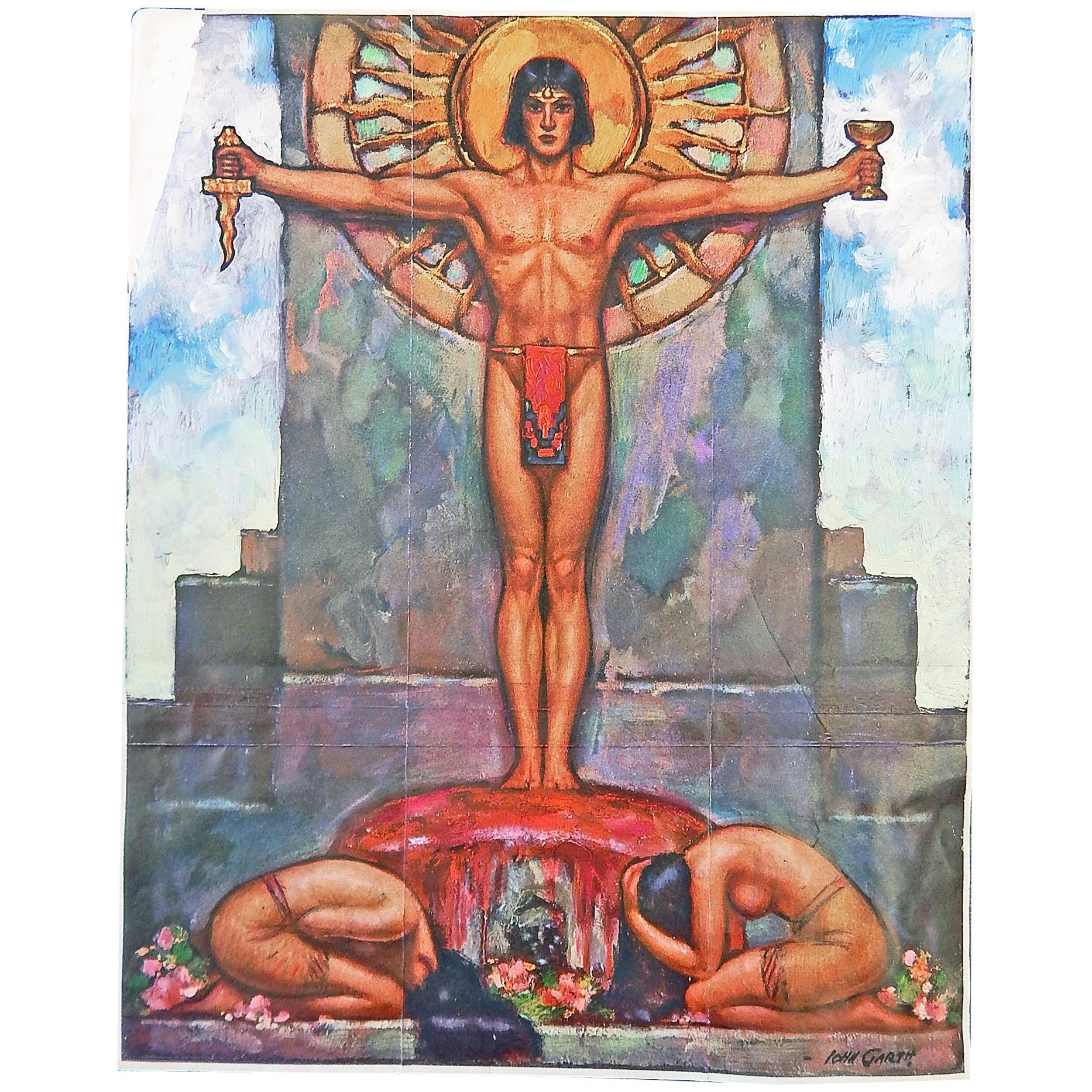 "Toltec", importante schizzo per un dipinto Art Deco con nudi maschili e femminili