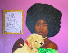 Max in Loving Arms -21° Secolo Contemporaneo, Ritratto, Moda, Donna con cane