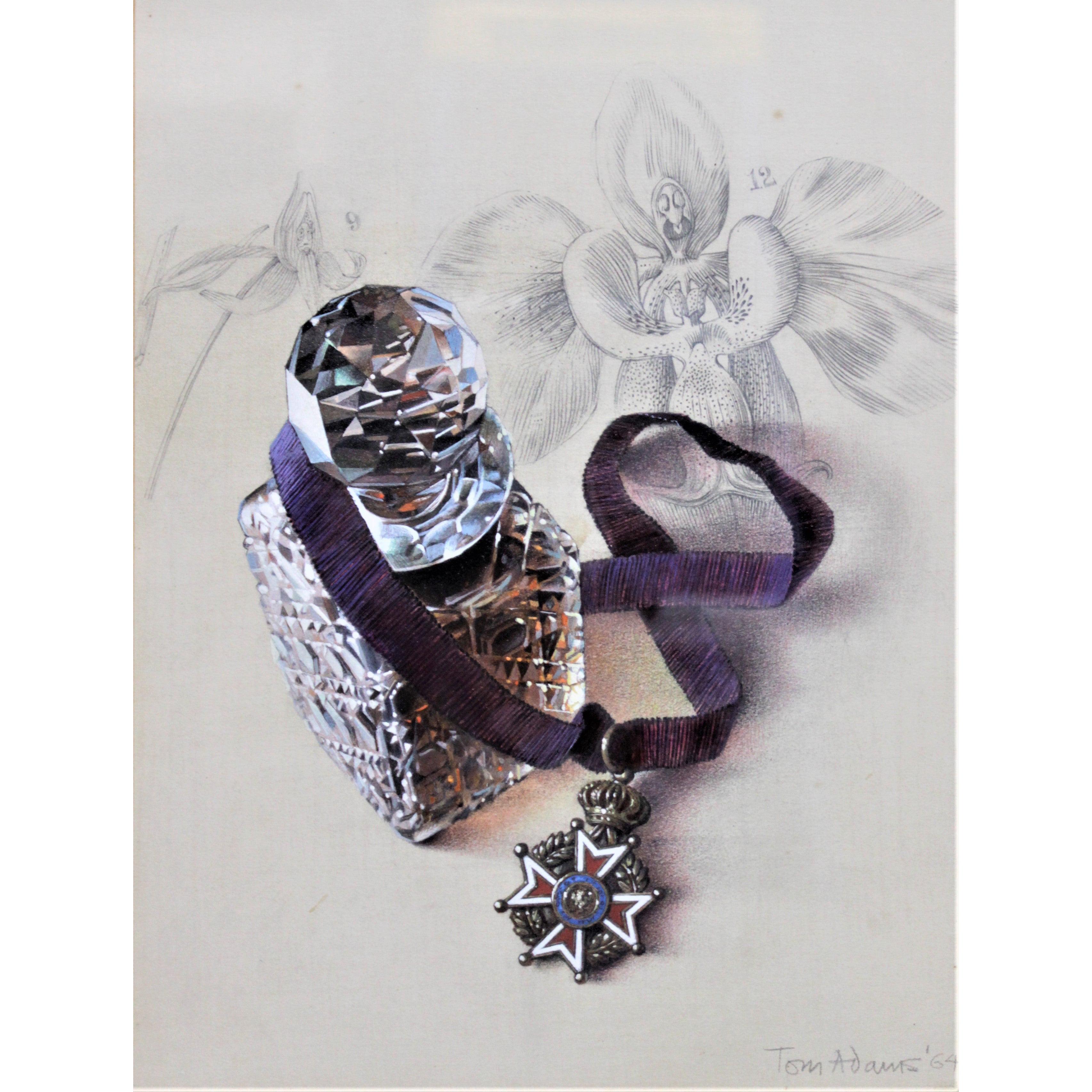 This grouping consists of an original Tom Adams mixed-media painting which was used an illustration in the Agatha Christie's novel; Parker Pyne Investigates. There are also two editions of a book on the 'Art Behind The Crimes' which clearly