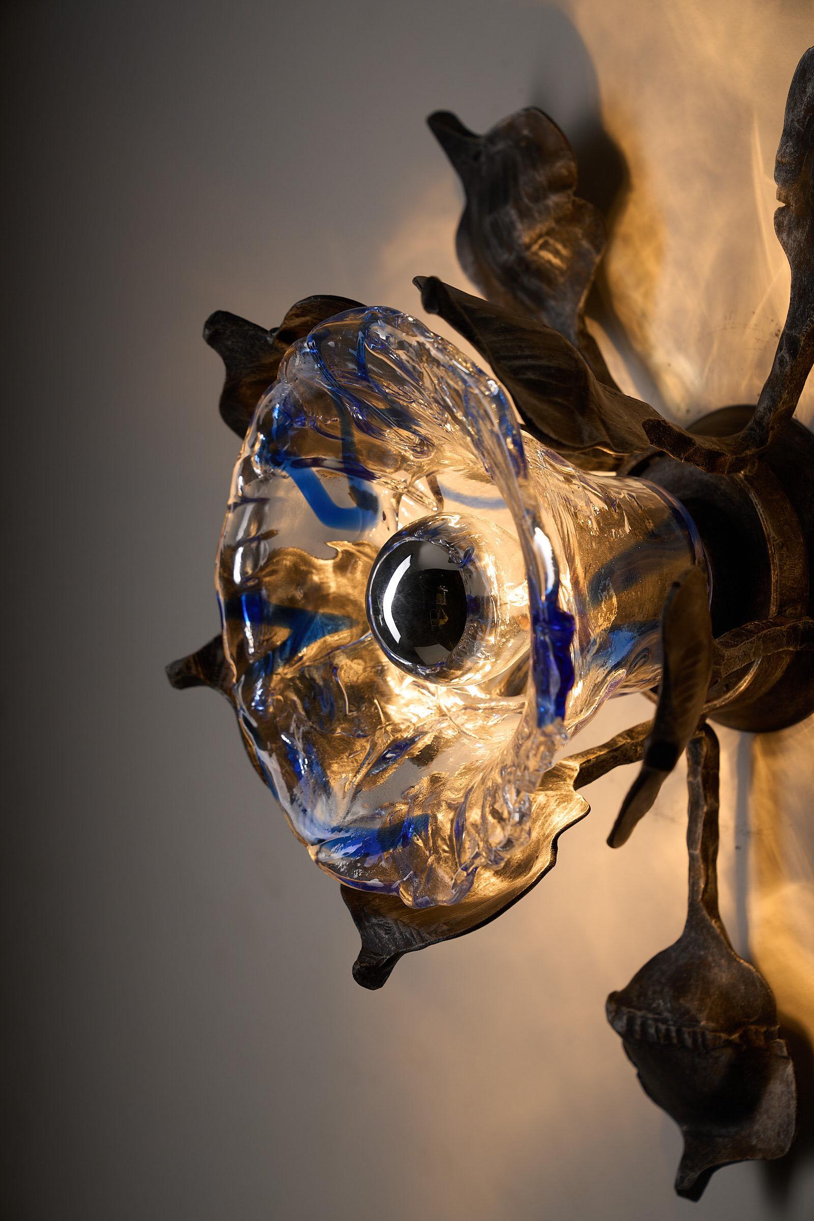 Tom Ahlström & Hans Ehrlich, applique brutalista in ghisa e vetro di Murano In condizioni buone in vendita a Mortsel, BE