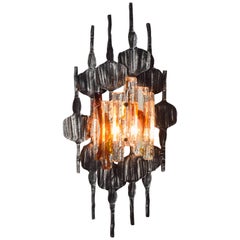 Tom Ahlström & Hans Iron and Murano Brutalist Sconce, Sweden, 1960