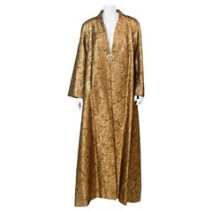 Tom and Linda Platt CUSTOM Metallic Gold Brocade Evening Coat in a Larger Size