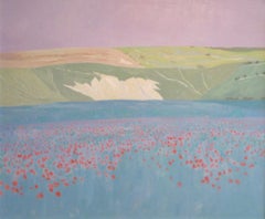 Original English impressionist oil painting "Wild Poppies On Salisbury Plain"