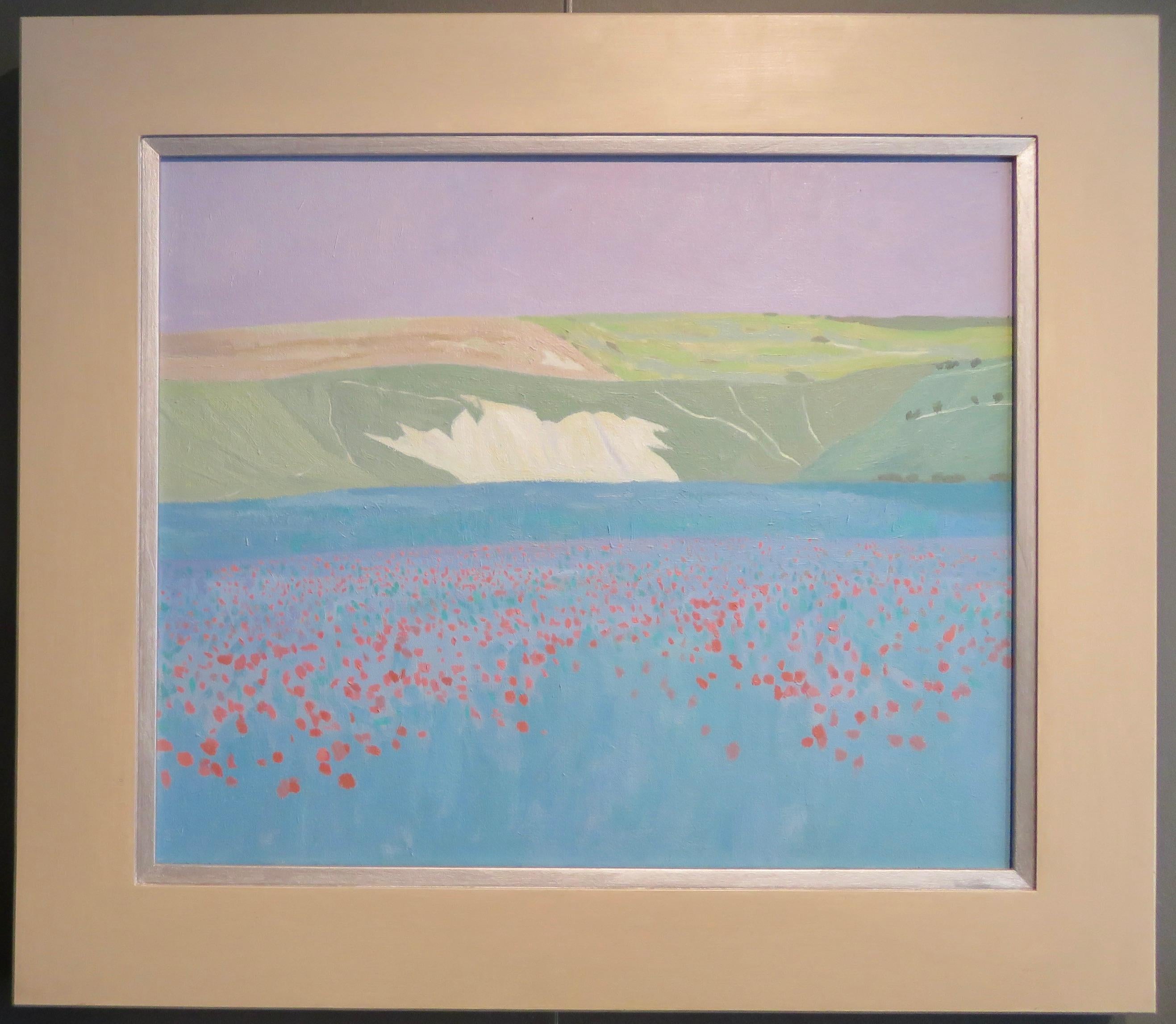 Tom Barrett  Landscape Painting - Original English impressionist oil painting "Wild Poppies On Salisbury Plain"