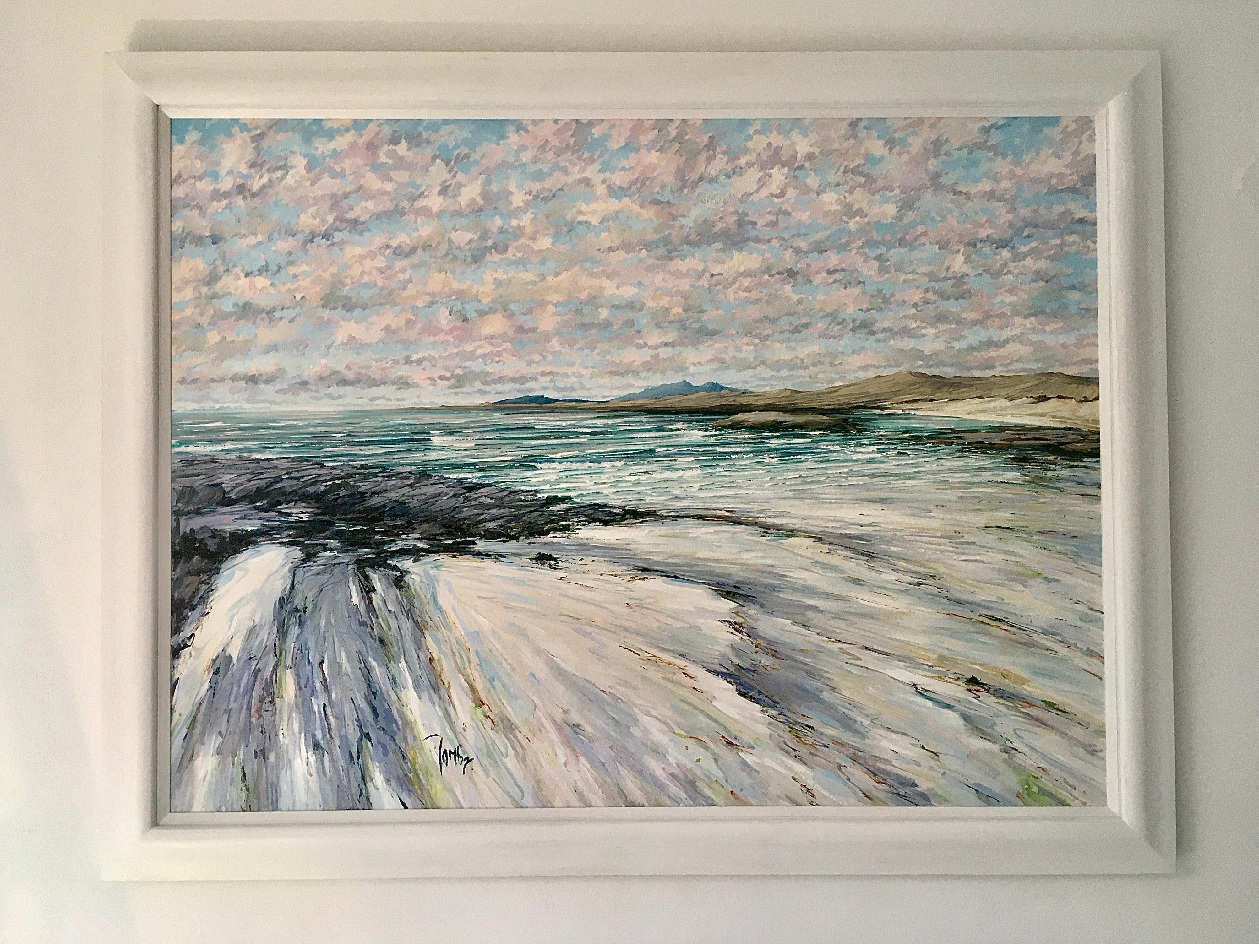 Across the Bay - seascape landscape beach painting oil coastal modern abstract - Painting by Tom Barron
