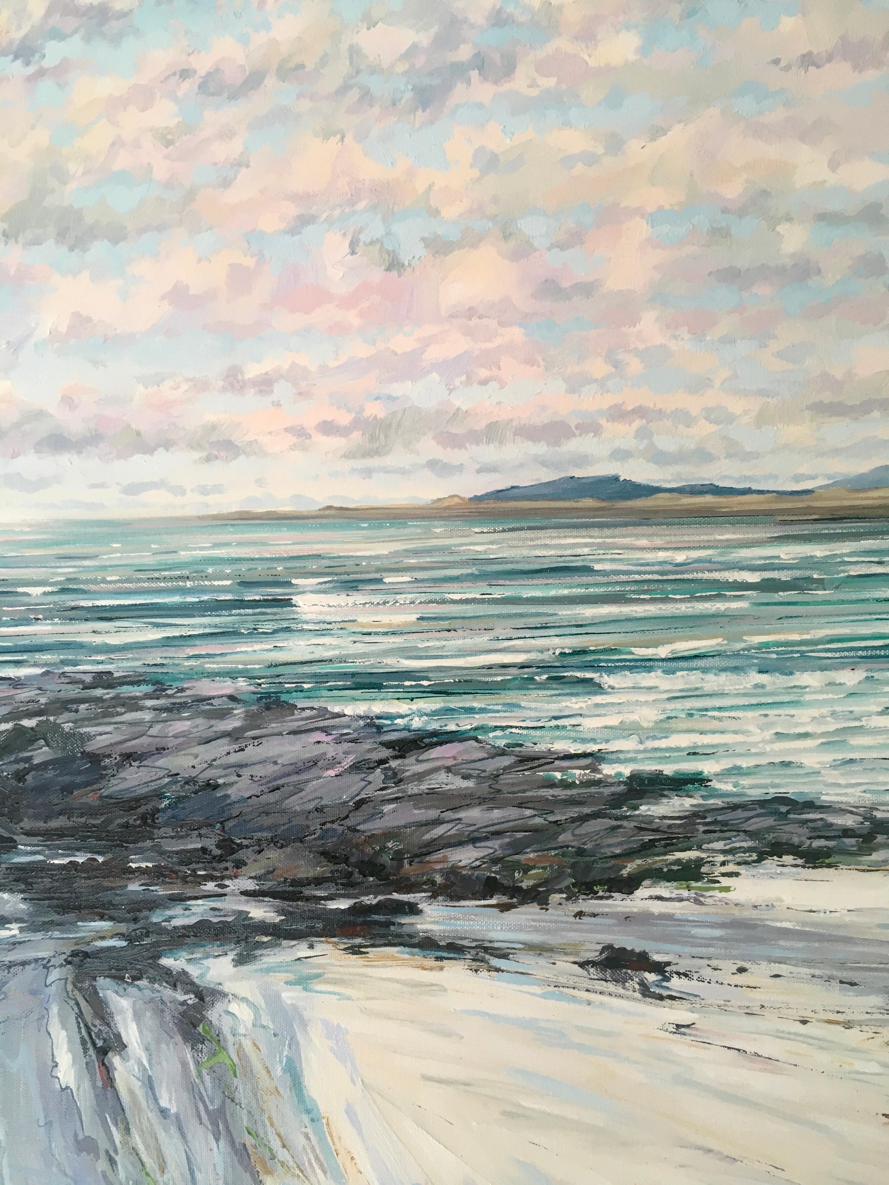 Across the Bay - seascape landscape beach painting oil coastal modern abstract - Impressionist Painting by Tom Barron