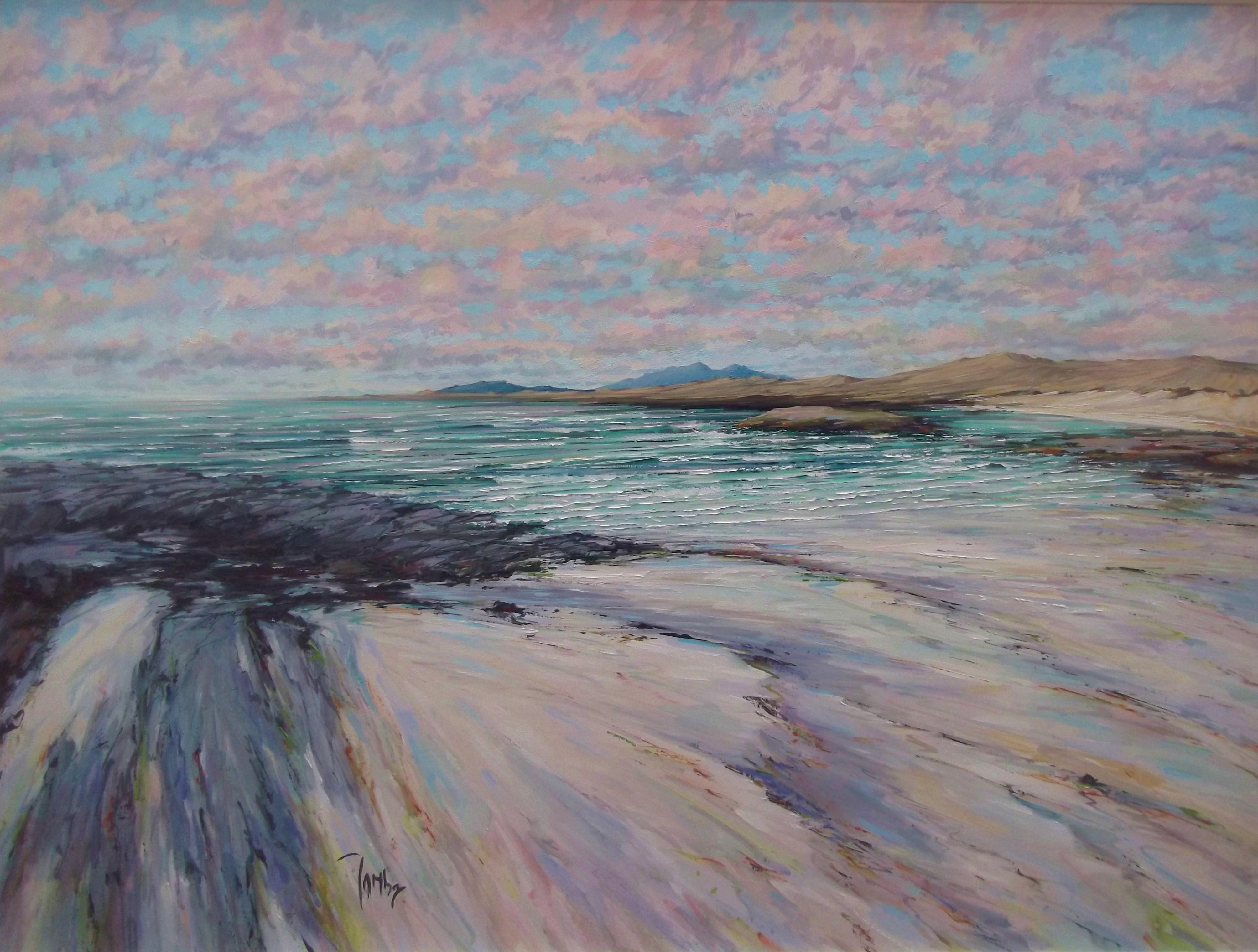 Tom Barron Landscape Painting - Across the Bay - seascape landscape beach painting oil coastal modern abstract