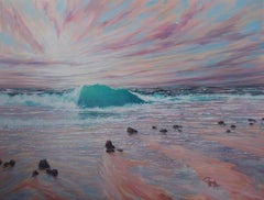 Summer Sunset Breakers - seascape oil painting contemporary water 21st Century