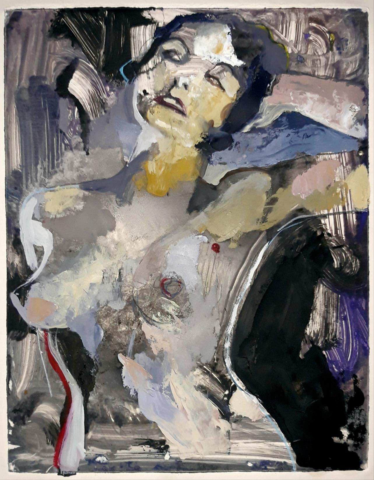 Tom Bennett Nude Painting – Februar Figur, weiblicher Akt, graue Erdtöne