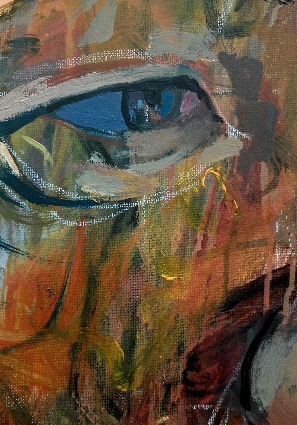 Late Winter (self portrait) earth tones, abstracted gestural portrait – Painting von Tom Bennett