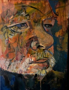 Late Winter (self portrait) earth tones, abstracted gestural portrait