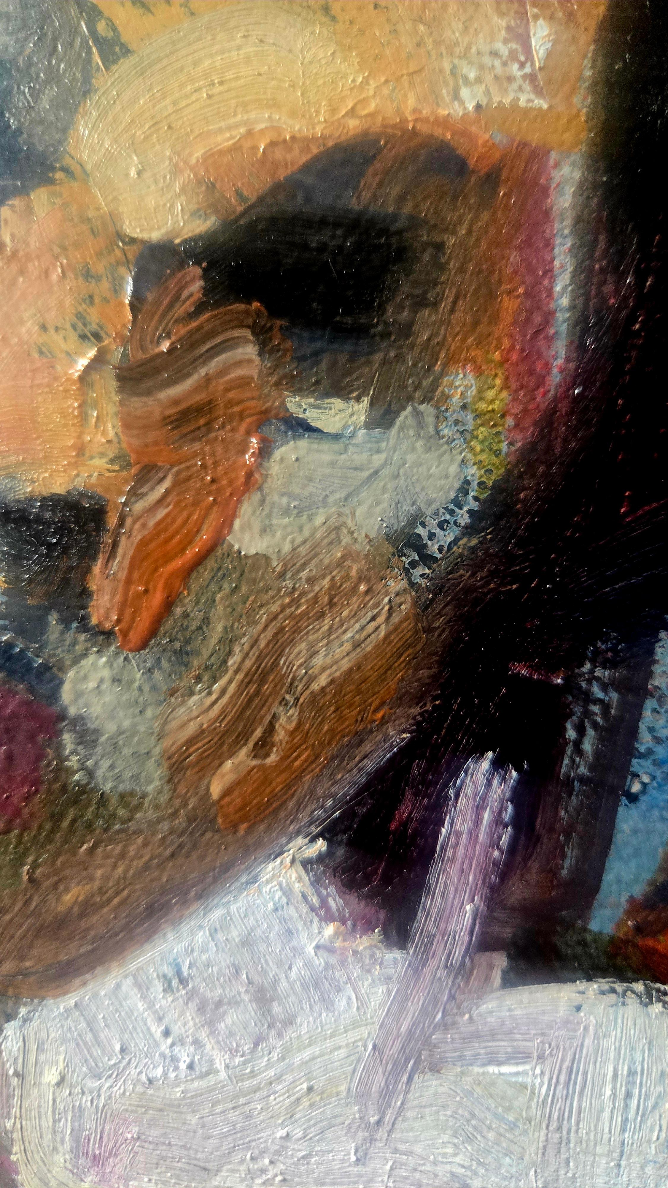 Prosaischer, weiblicher Frontalakt Ölgemälde lebhafte Pinselführung, Erdtöne – Painting von Tom Bennett