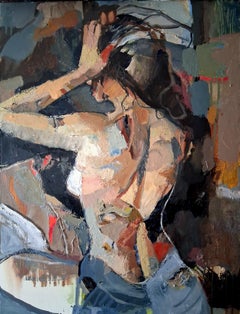 Revelation, abstract female Figure, back view, Paint strokes, colorful