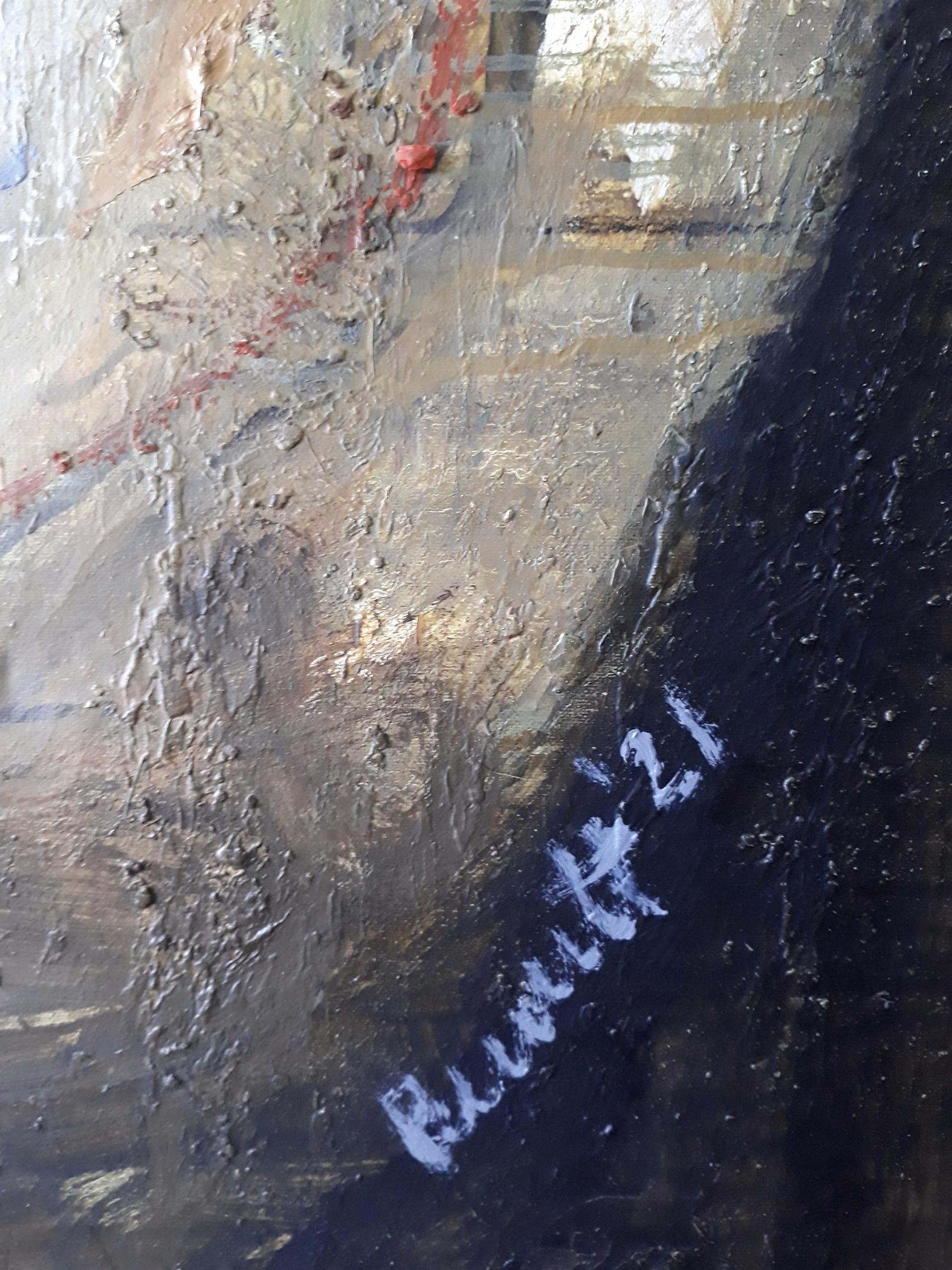 Pensiero incompiuto, nudo femminile, pittura figurativa astratta, tonalità della terra - Painting di Tom Bennett