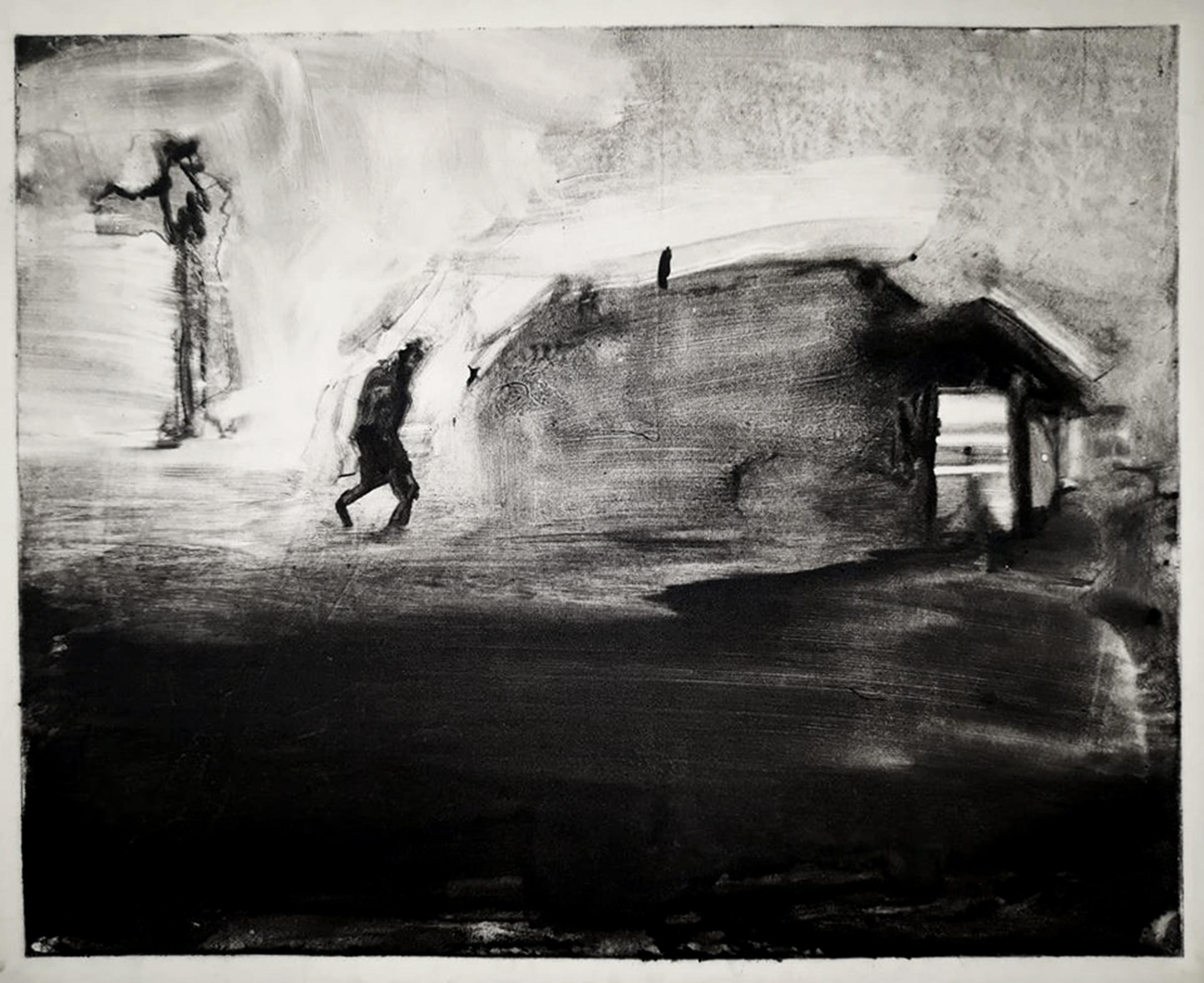 Tom Bennett Interior Print - Brave New World 1, dramatic, black & white Ashcan, Americana