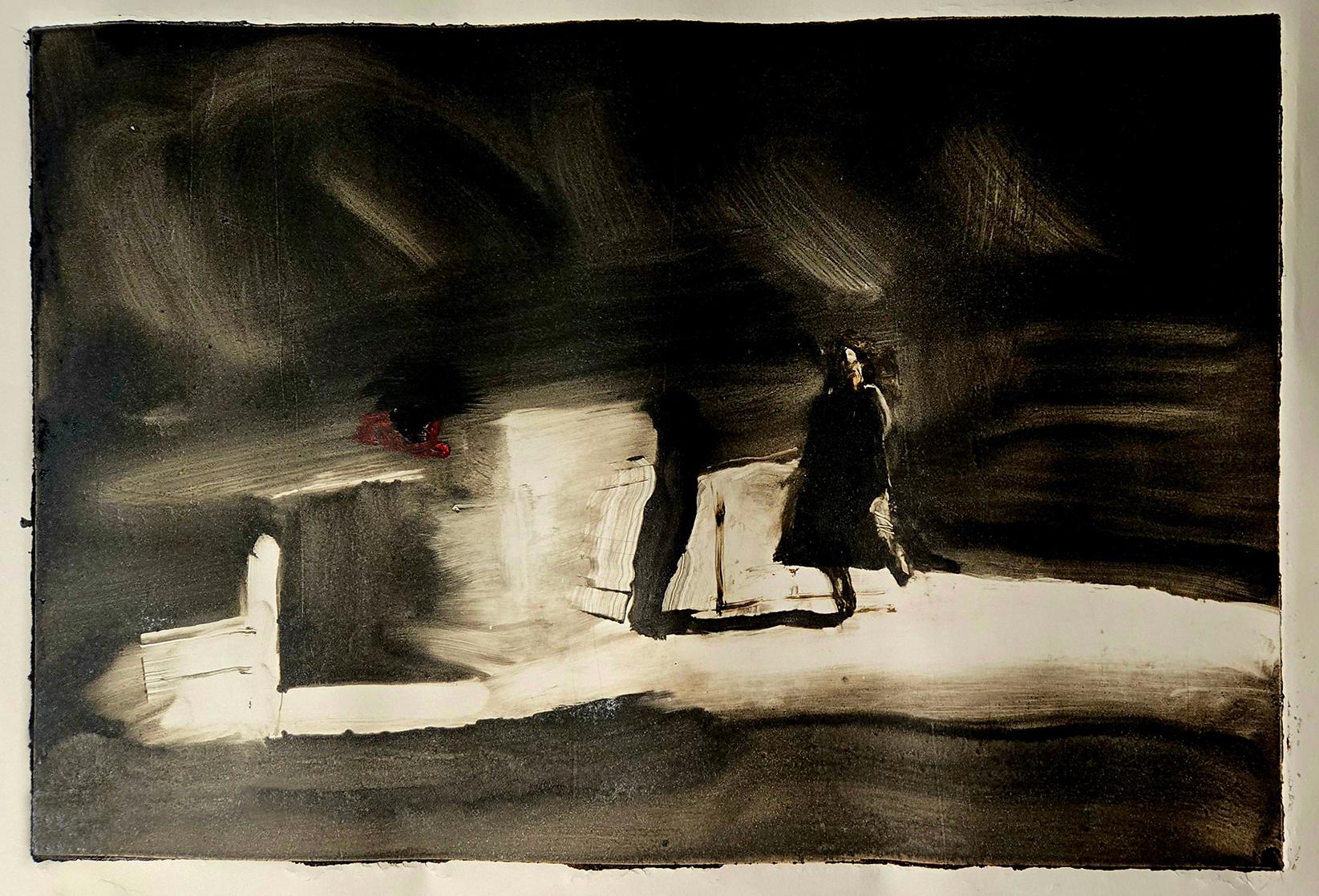 Tom Bennett Landscape Print - Ghosts of Philadelphia 7, mysterious monochromatic suggestive of narrative
