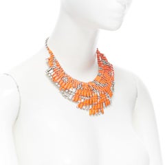 TOM BINNS Slap Dash neon orange hand painted crystal collar statement necklace