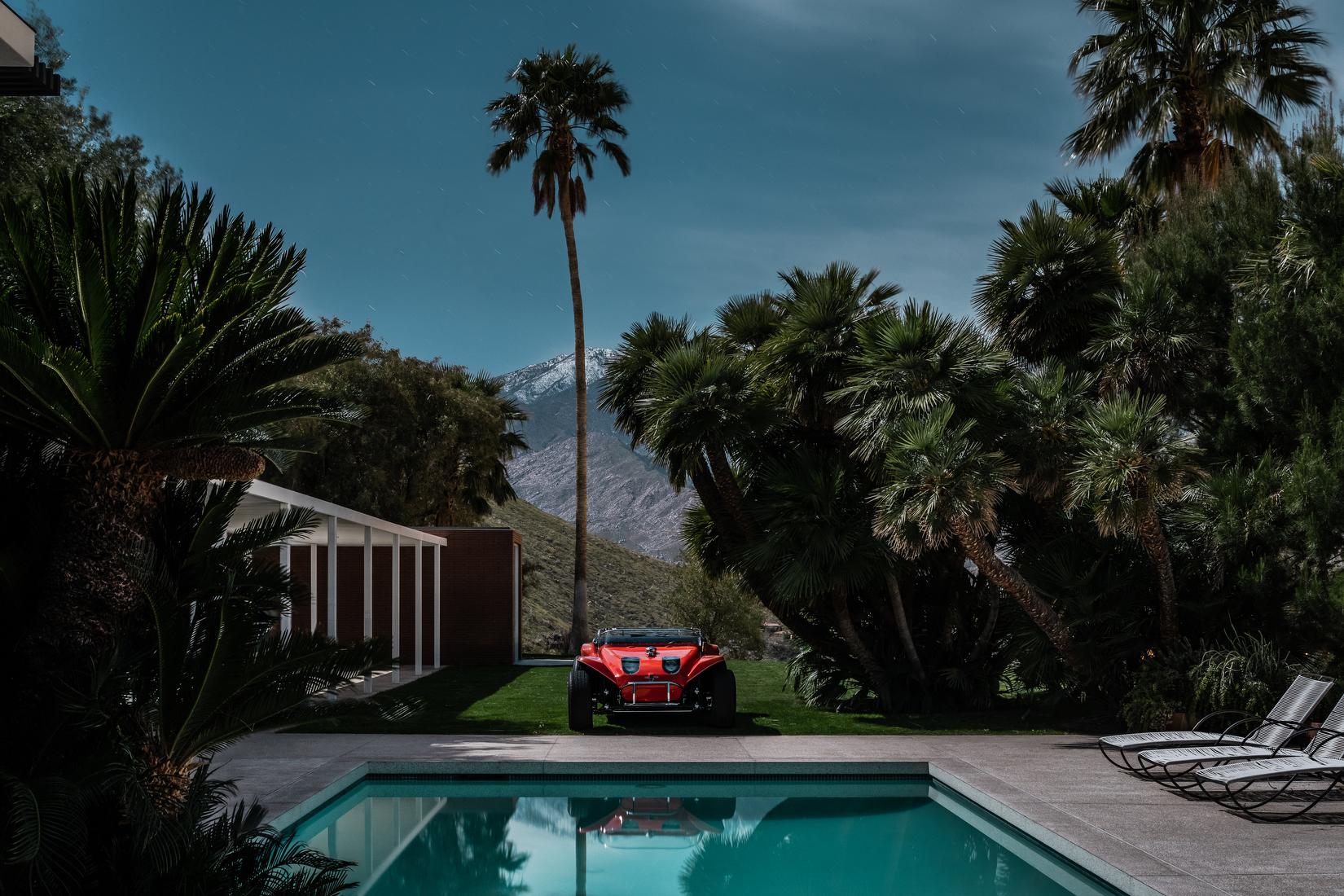 Tom Blachford Landscape Print - Mid Century Steve McQueen Pool, Midnight Modern Architecture Palm Springs