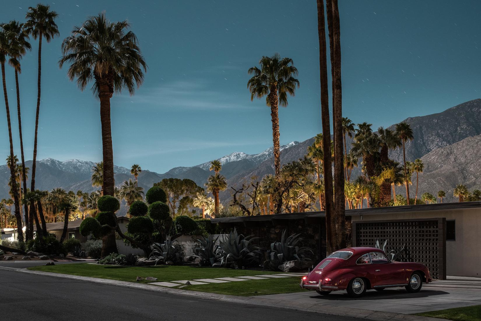 Tom Blachford Landscape Print - Mid Century Vintage 356 Porsche, Midnight Modern Architecture Palm Springs