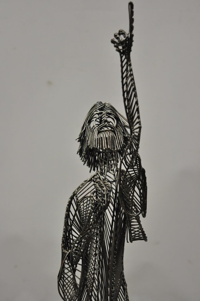 Tom and Bob Wire Metal Sculpture of Jesus Man on Knees Pointing