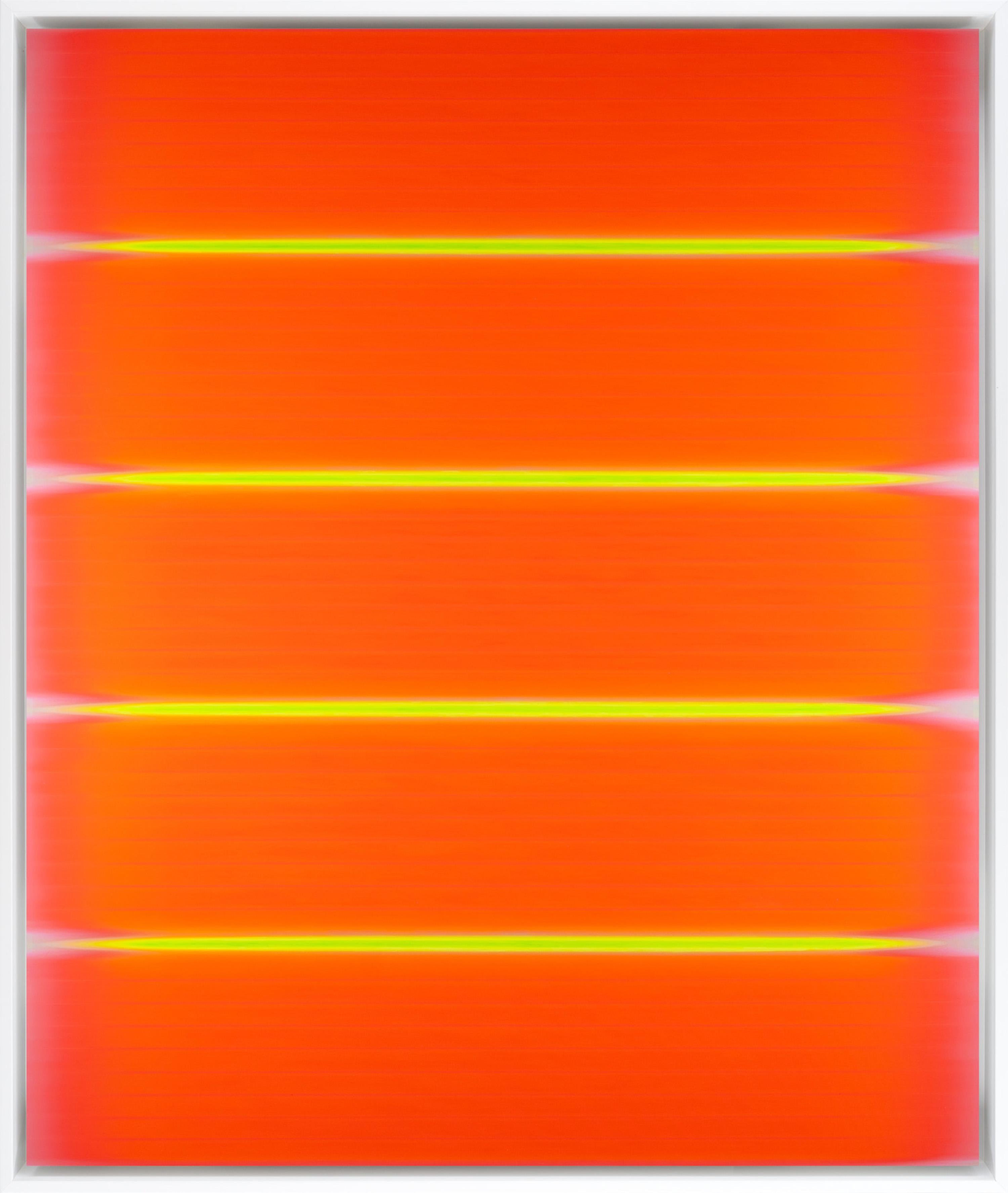 Abstract Painting di Tom Bolles - "Luminous 9" Pittura contemporanea astratta rossa in tecnica mista su tela con cornice