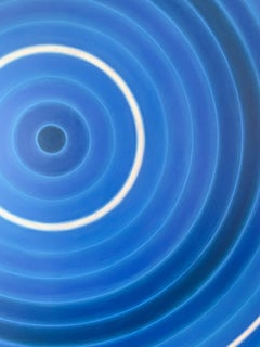 "Cerulean Target" Contemporary Abstract LED Circle Mixed Media Canvas Painting