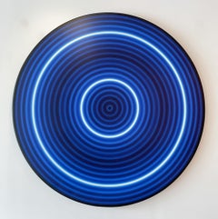 "Midnight Target" Peinture sur toile contemporaine abstraite avec cercle de LED en techniques mixtes