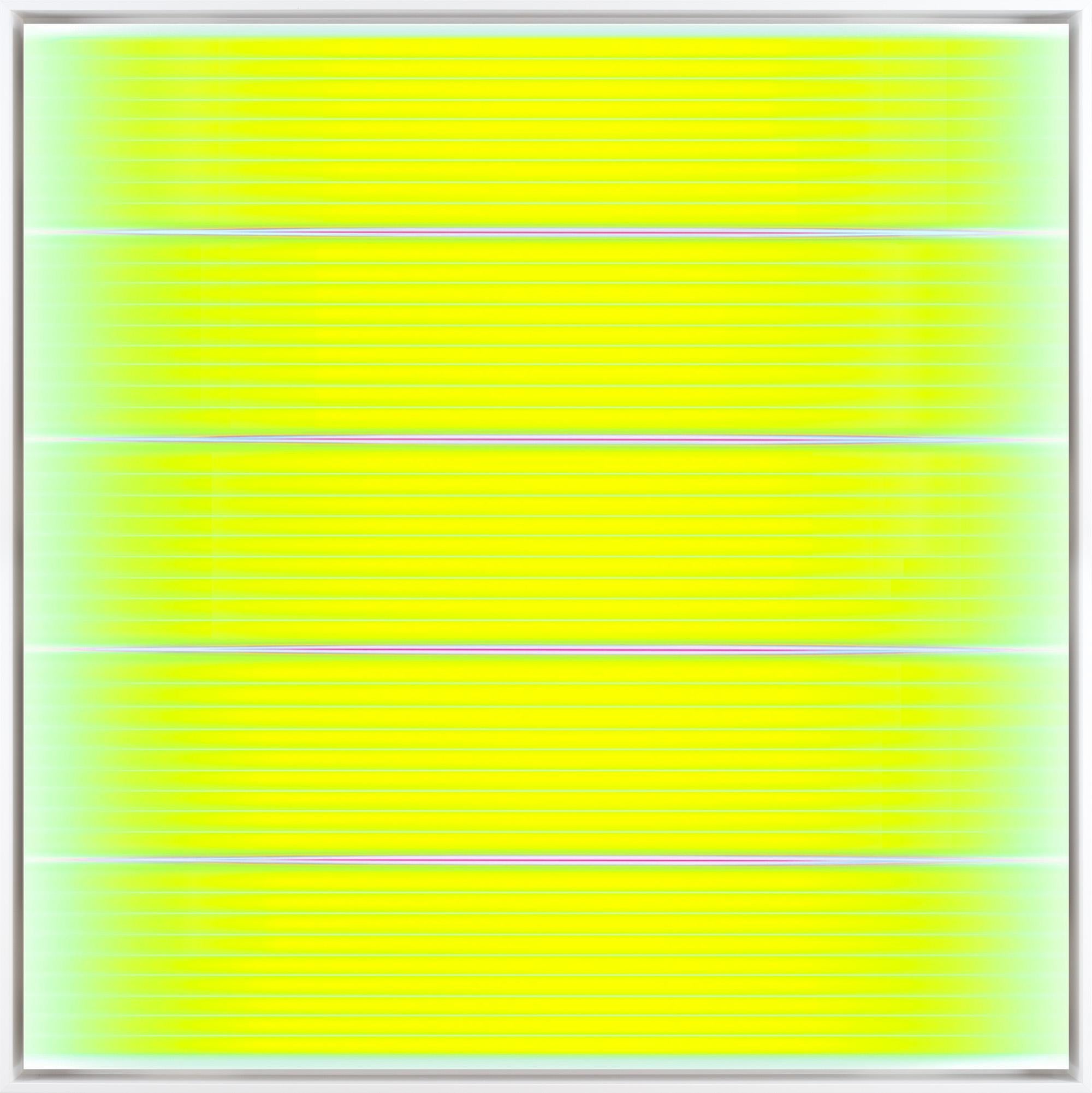"Giallo vibrante" Astratto fluo contemporaneo incorniciato con sublimazione su alluminio - Painting di Tom Bolles
