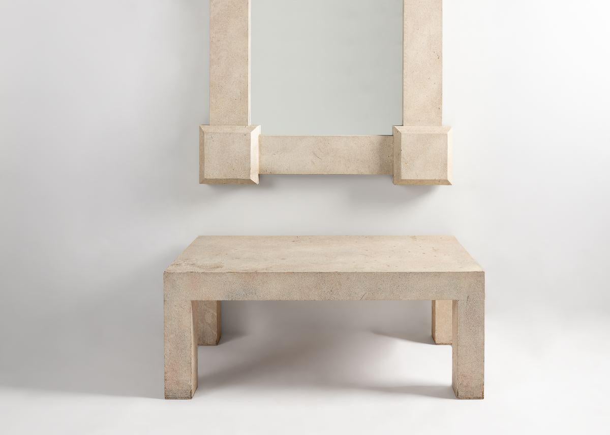 Art Deco Tom Britt, Faux Parchment Mirror and Coffee Table, United States, 20th Century For Sale