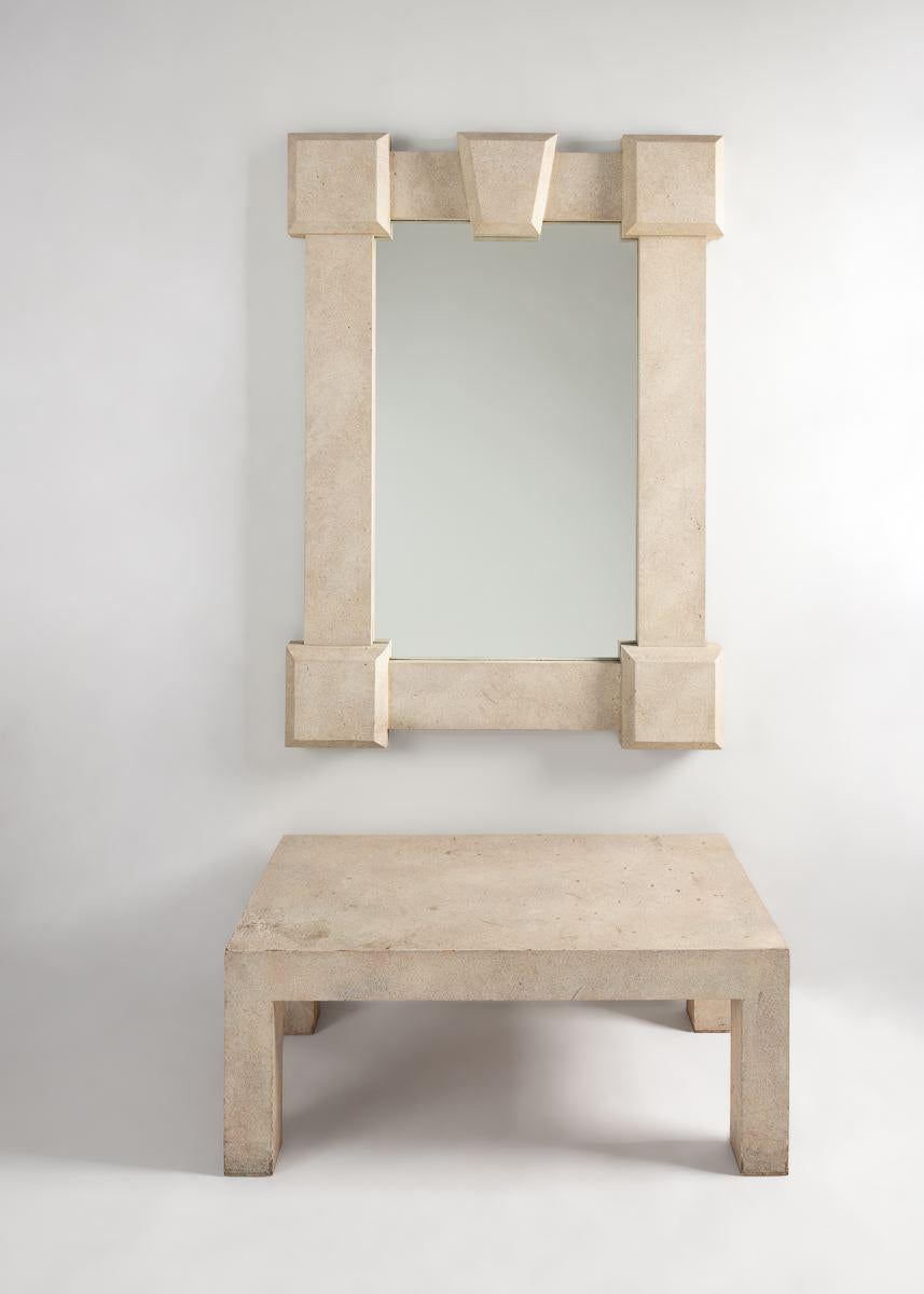American Tom Britt, Faux Parchment Mirror and Coffee Table, United States, 20th Century For Sale