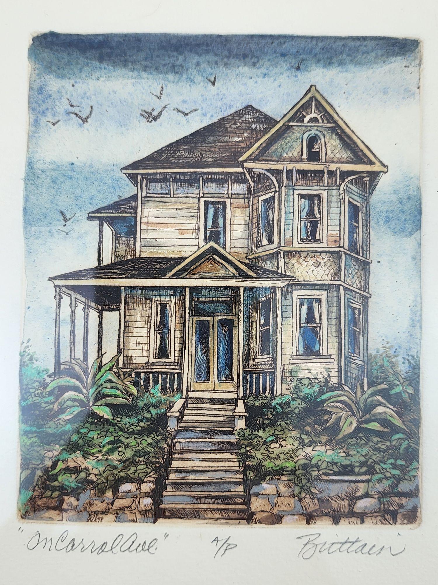 Tom Brittain Grabado Sepia Original Firmado Edición Limitada A/P (Prueba de Artista) Casa Victoriana
El grabado sepia original firmado de Tom Brittain de una casa victoriana es una obra de arte que capta la esencia y la belleza de la arquitectura