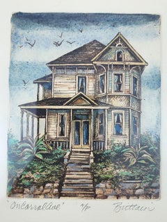 Tom Brittain Original Signed Sepia Etching Victorian House