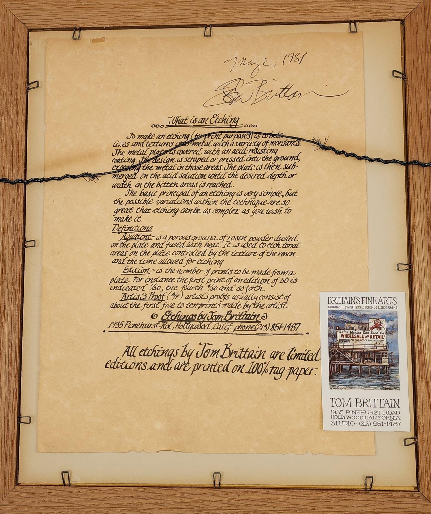 Tom Brittain Grabado sepia original firmado Casa victoriana Hecho a mano en venta