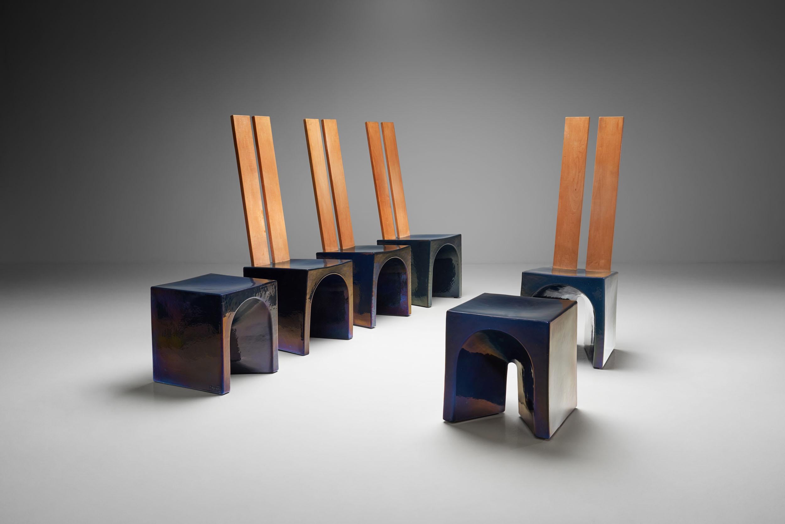 Mid-Century Modern Tom Bruinsma Glazed Chairs and Tables, the Netherlands, Ca 1980s For Sale
