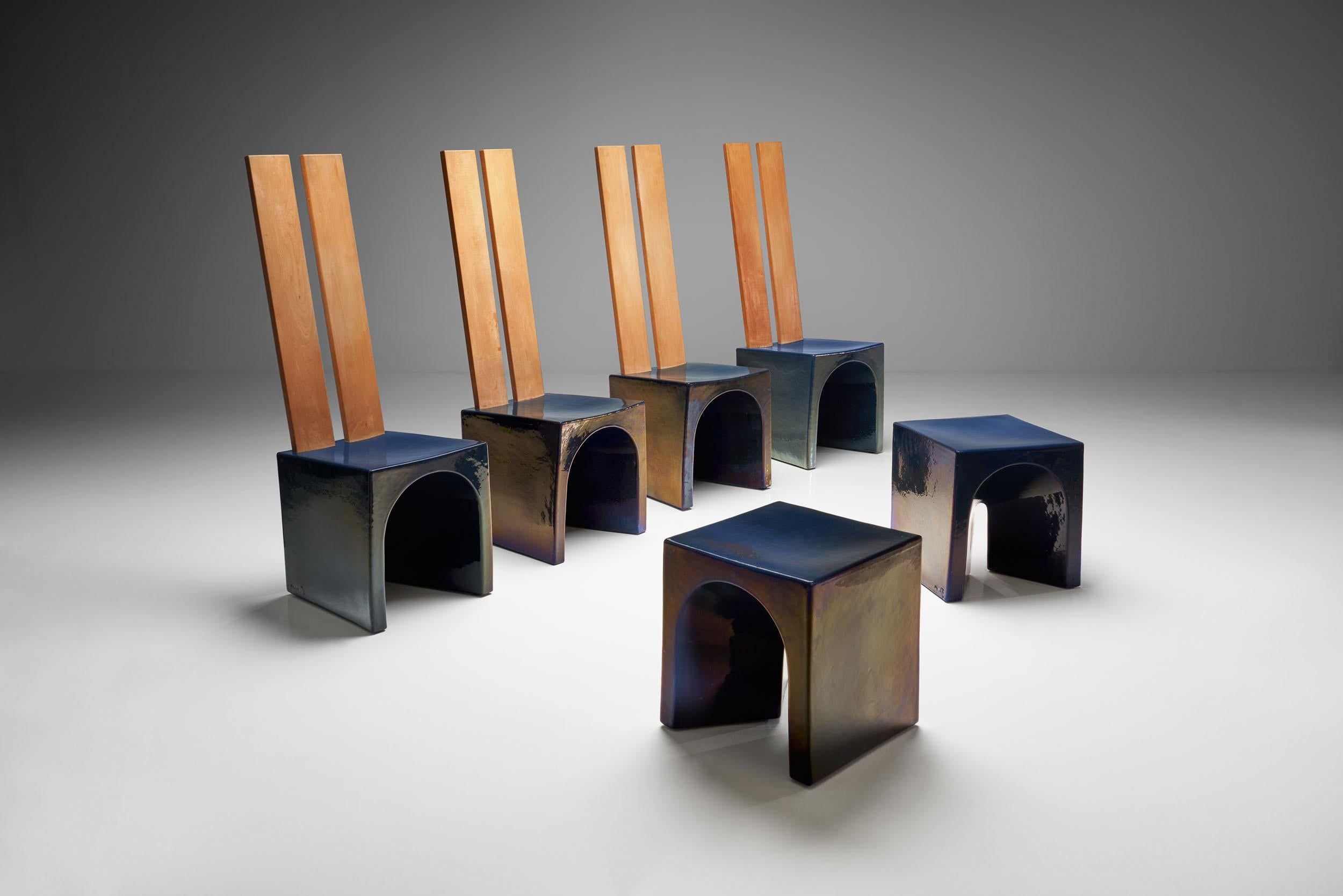 Dutch Tom Bruinsma Glazed Chairs and Tables, the Netherlands, Ca 1980s For Sale