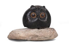 Vintage "Owl" Bronze Sculpture, Caricature, Rich Dark Brown Surface 
