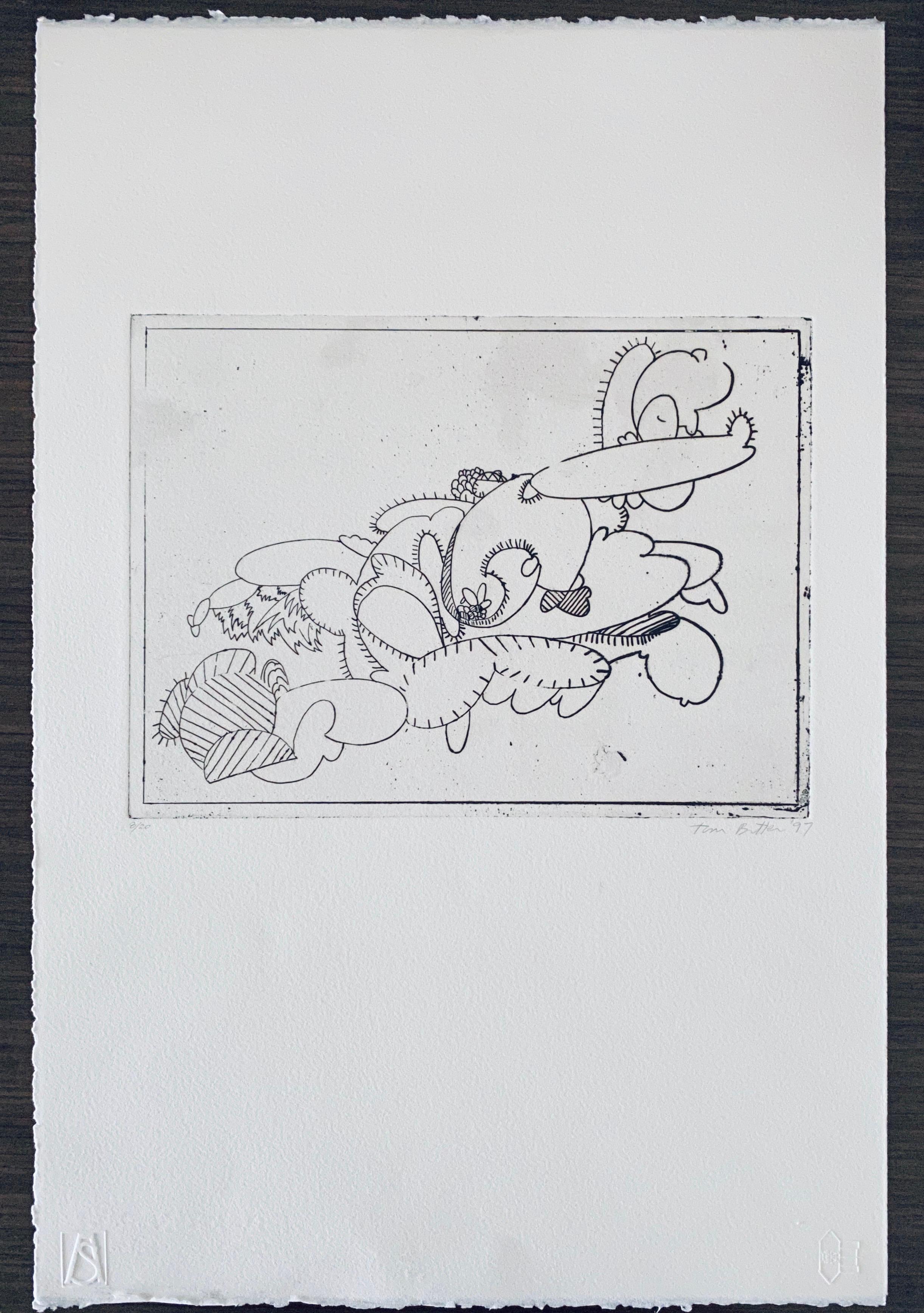 Artista Americano Grabado Contemporáneo Tom Butter Dibujo Cactus Paisaje Desértico en venta 6