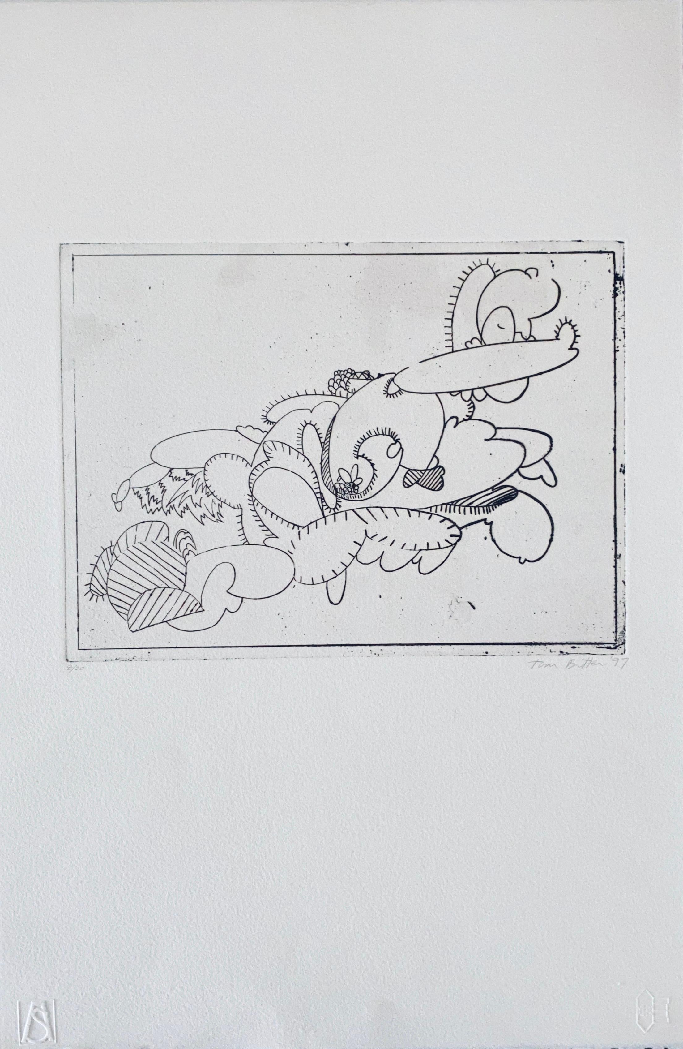 Artista Americano Grabado Contemporáneo Tom Butter Dibujo Cactus Paisaje Desértico - Print de tom Butter 