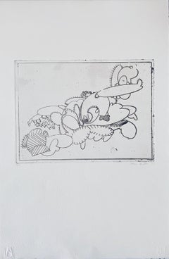 American Artist Contemporary Etching Tom Butter Cartoon Cactus Desert Landscape