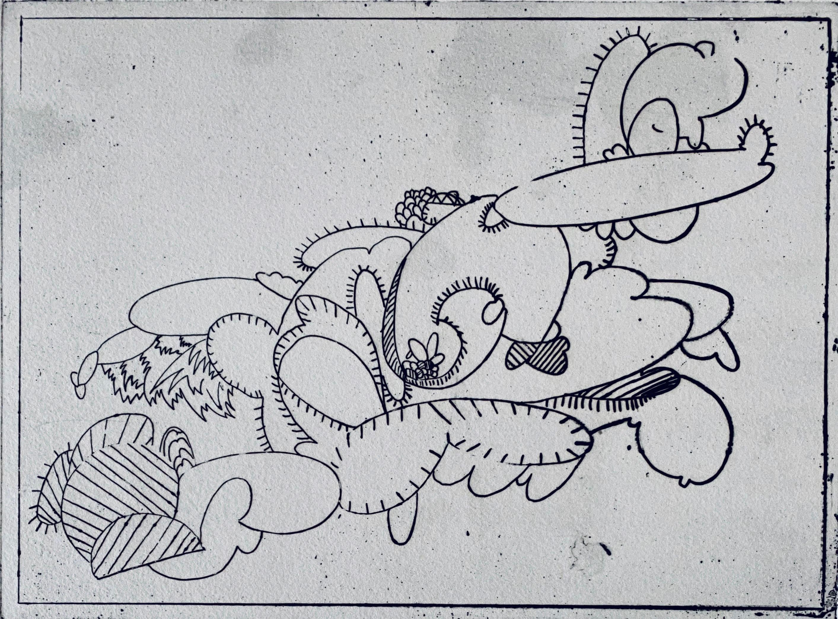 Artista Americano Grabado Contemporáneo Tom Butter Dibujo Cactus Paisaje Desértico - Abstract Print Gris de tom Butter 