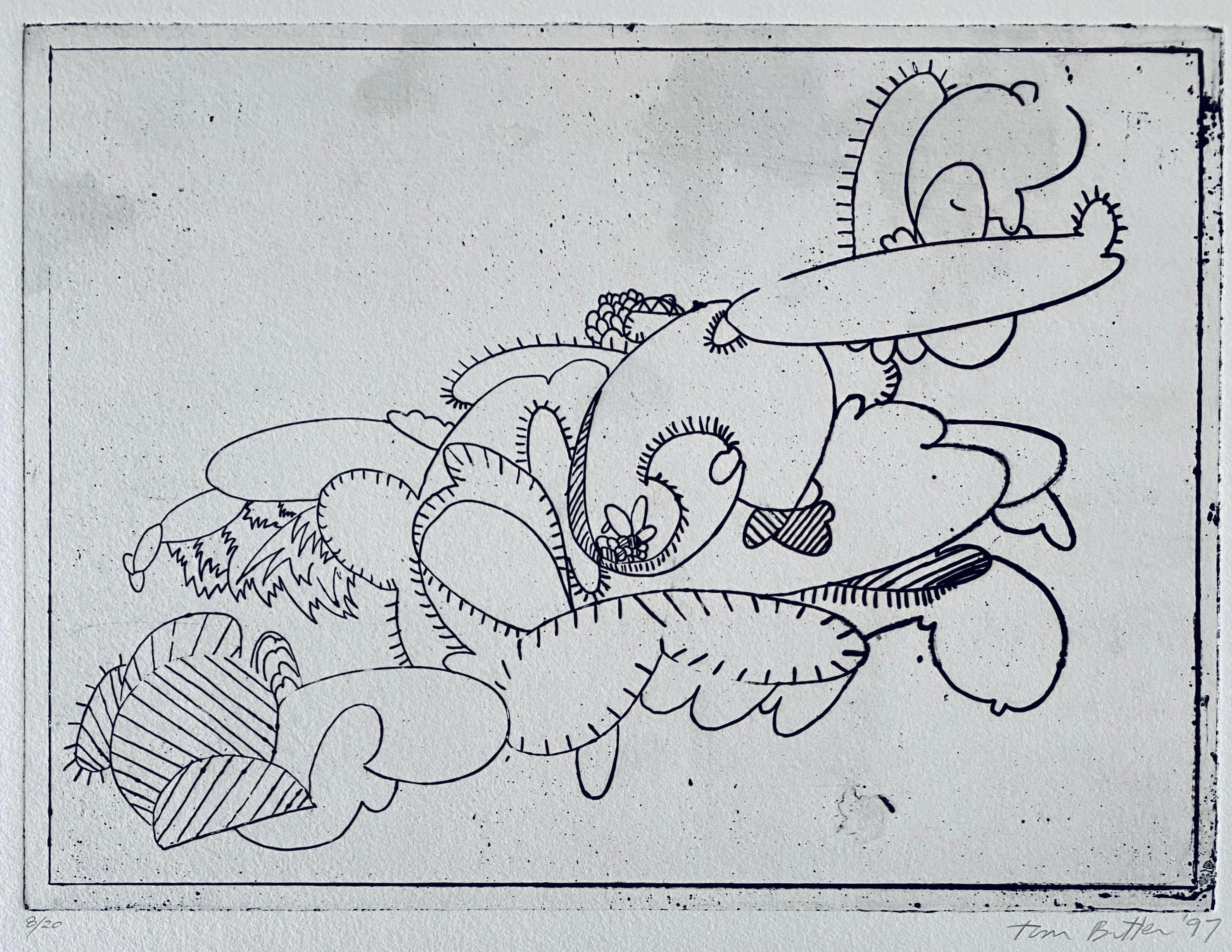 Artista Americano Grabado Contemporáneo Tom Butter Dibujo Cactus Paisaje Desértico en venta 1