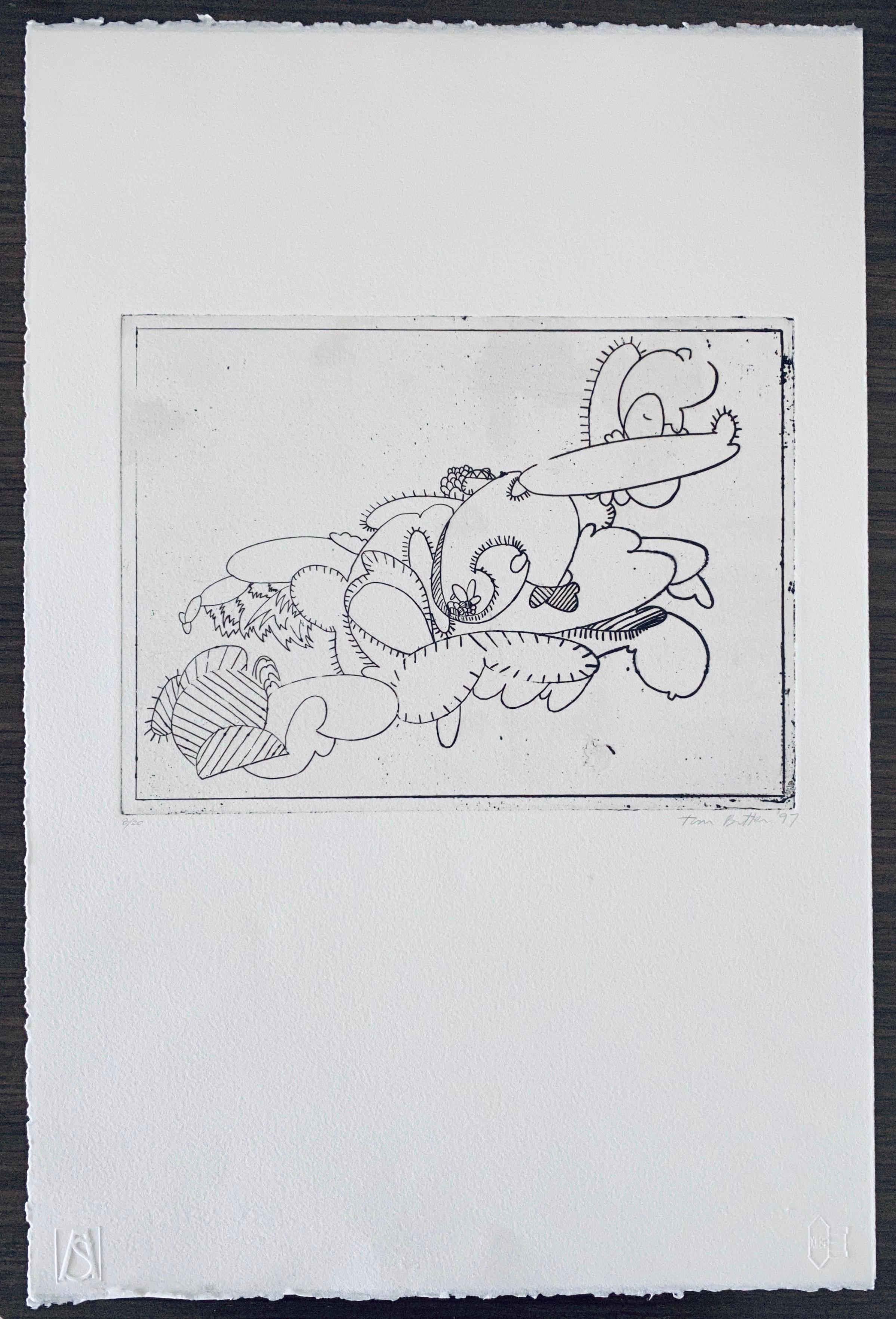 Abstract Print de tom Butter  - Artista Americano Grabado Contemporáneo Tom Butter Dibujo Cactus Paisaje Desértico