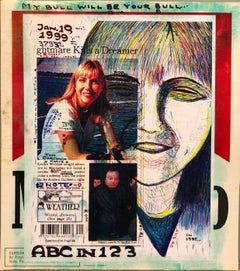 Mixed Media Outsider Art Original Foto Collage Dibujo 2 Caras